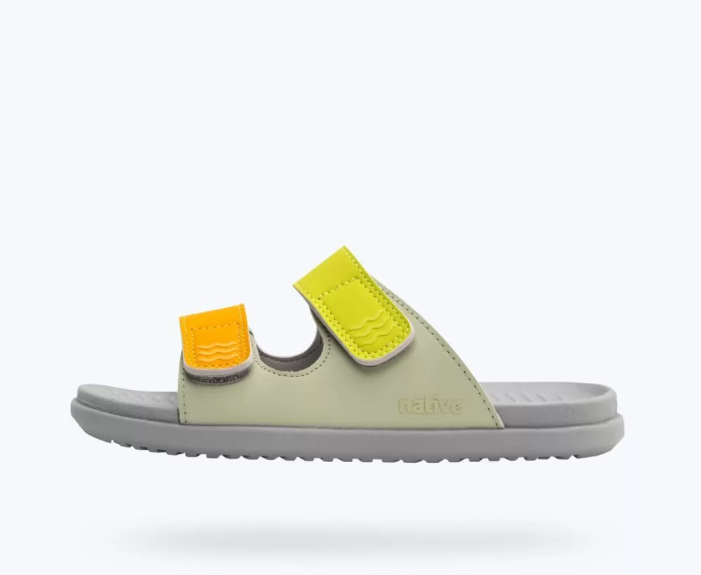 Native Shoes Sandals^Frankie Sugarlite Junior Tea Green/ Pigeon Grey/ Chartreuse Trip Straps