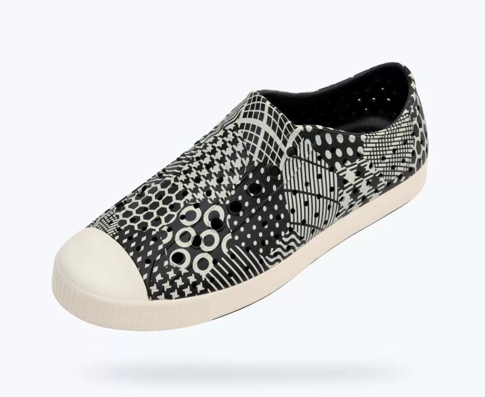 Native Shoes Shoes^Jefferson Sugarlite Print Jiffy Black/ Bone White/ Jiffy Bone Multi Hex