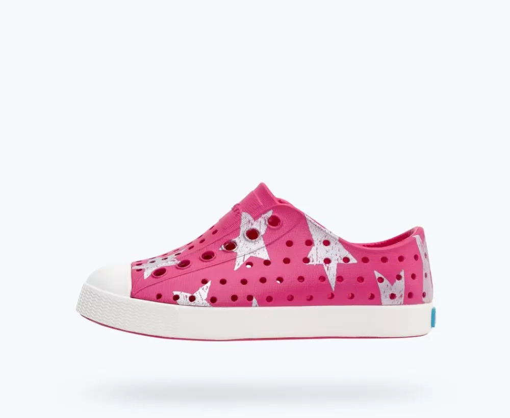 Native Shoes Shoes^Jefferson Sugarlite Print Child Radberry Pink/ Shell White/ Silver Stars