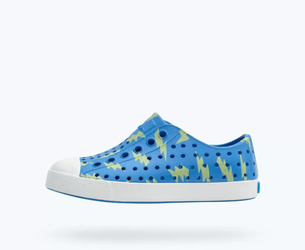 Native Shoes Shoes^Jefferson Sugarlite Print Child Resting Blue/ Shell White/ Celery Lightning