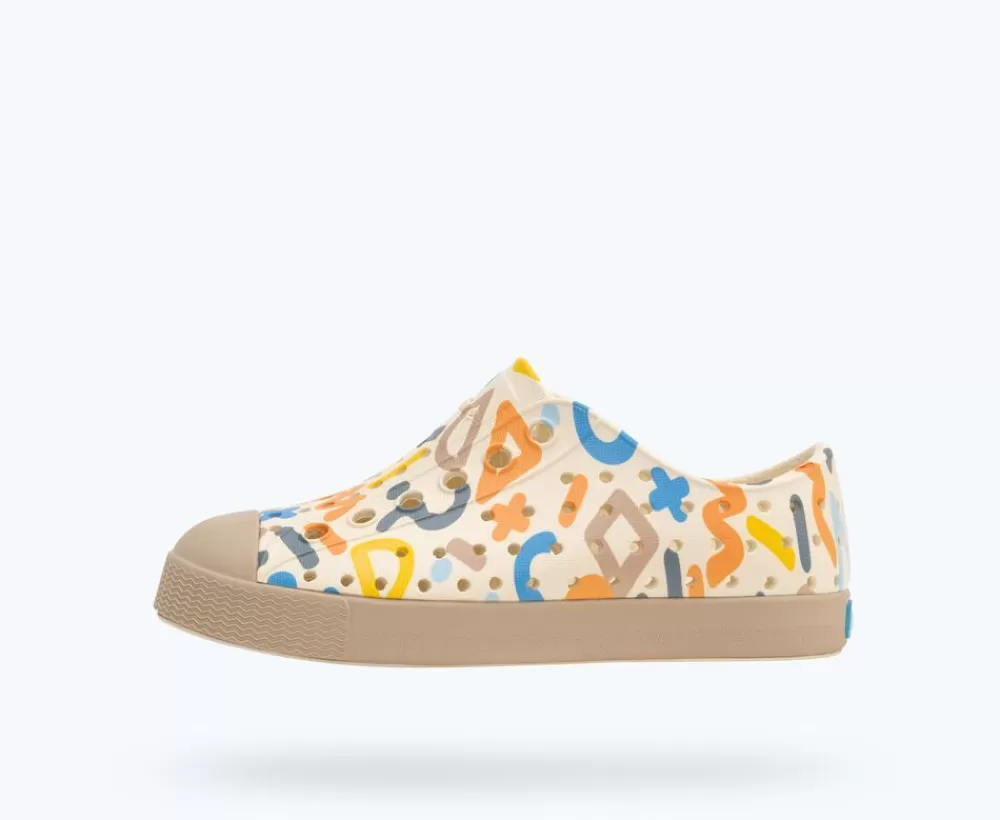 Native Shoes Shoes^Jefferson Sugarlite Print Child Bone White/ Flax Tan/ Apricot Resting Squiggle