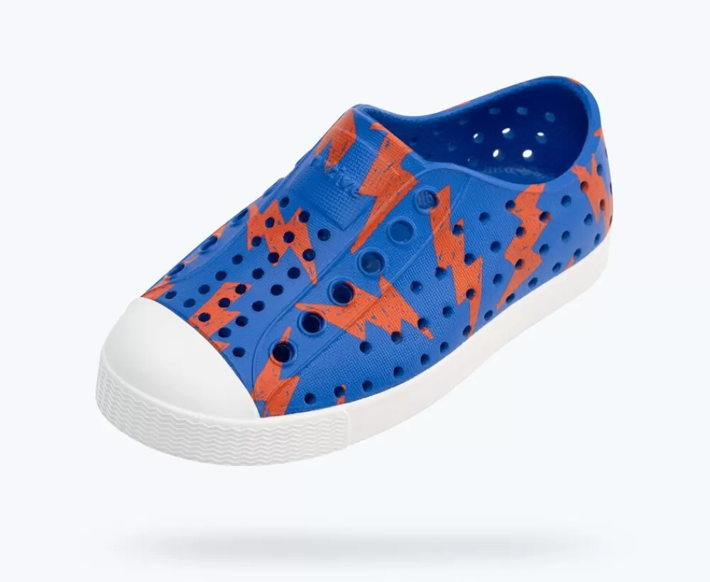 Native Shoes Shoes^Jefferson Sugarlite Print Child Uv Blue/ Shell White/ Laflame Lightning