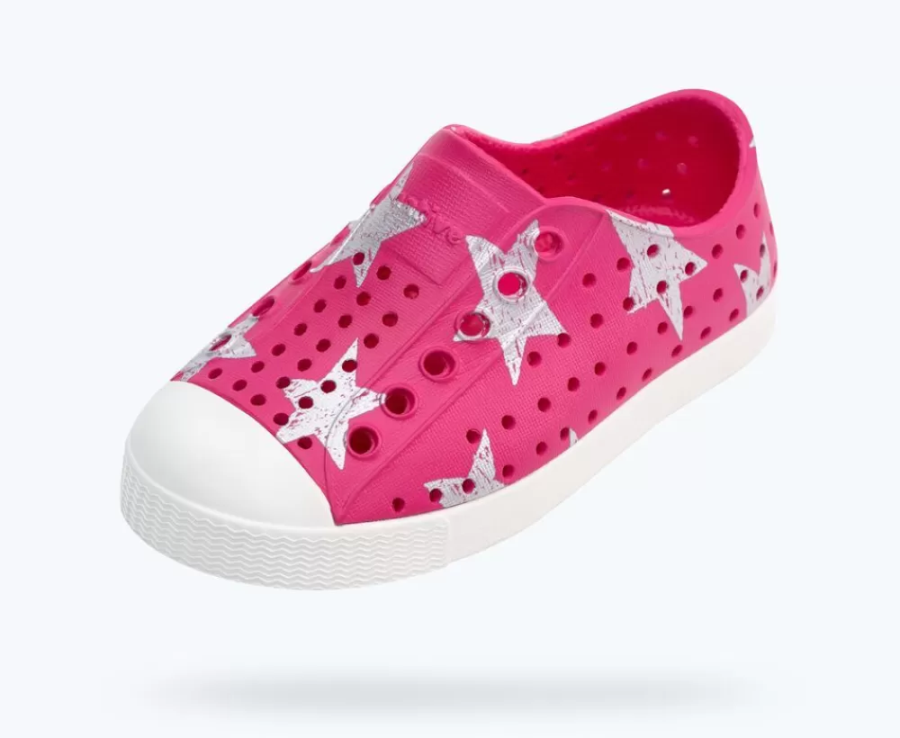 Native Shoes Shoes^Jefferson Sugarlite Print Child Radberry Pink/ Shell White/ Silver Stars