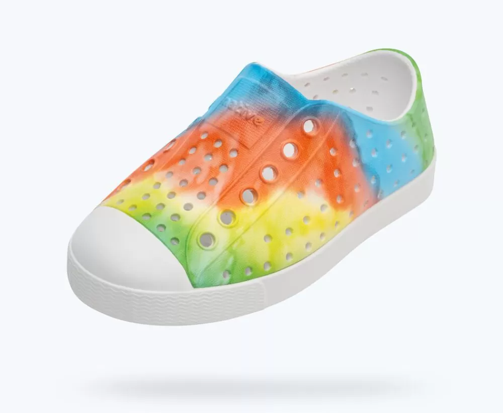 Native Shoes Shoes^Jefferson Sugarlite Print Child Shell White/ Shell White/ Rainbow Tie Dye