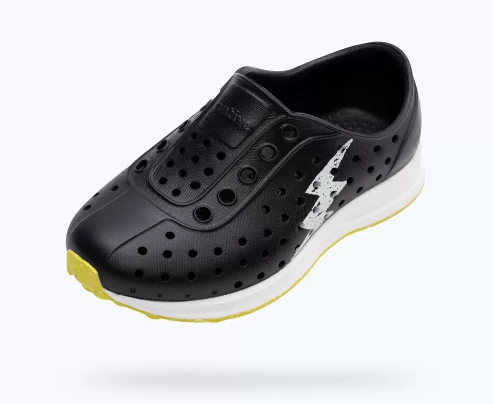 Native Shoes Shoes^Robbie Sugarlite Glow Child Jiffy Black/ Shell White/ Shell Lightning Glow/ Pickle Speckle Rubber